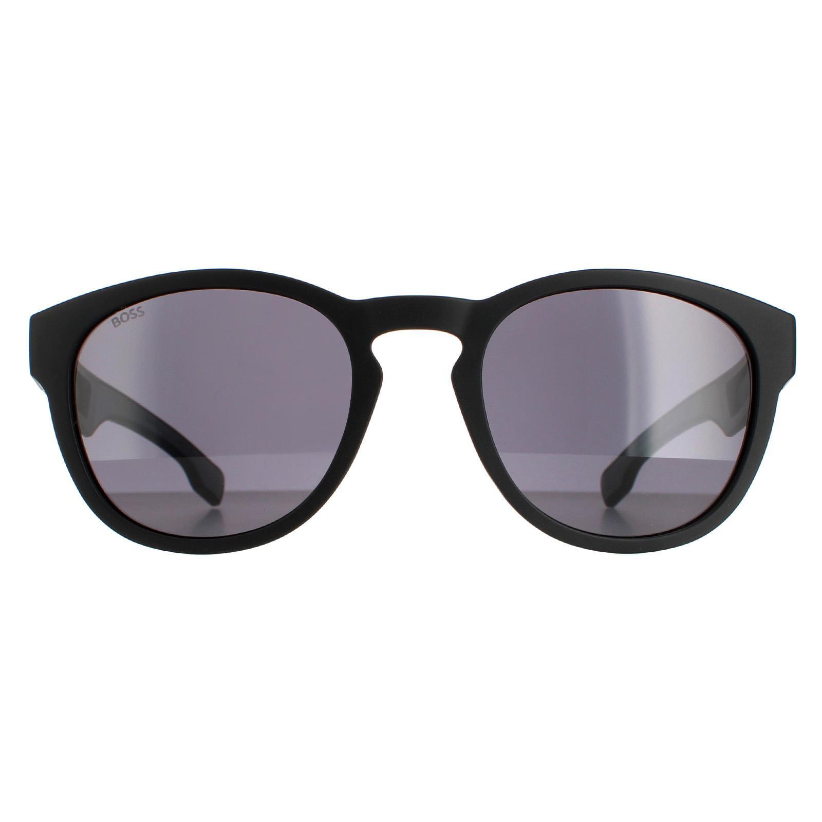 HUGO BOSS Hugo Boss Round Mens Matte Black Grey Grey Sunglasses