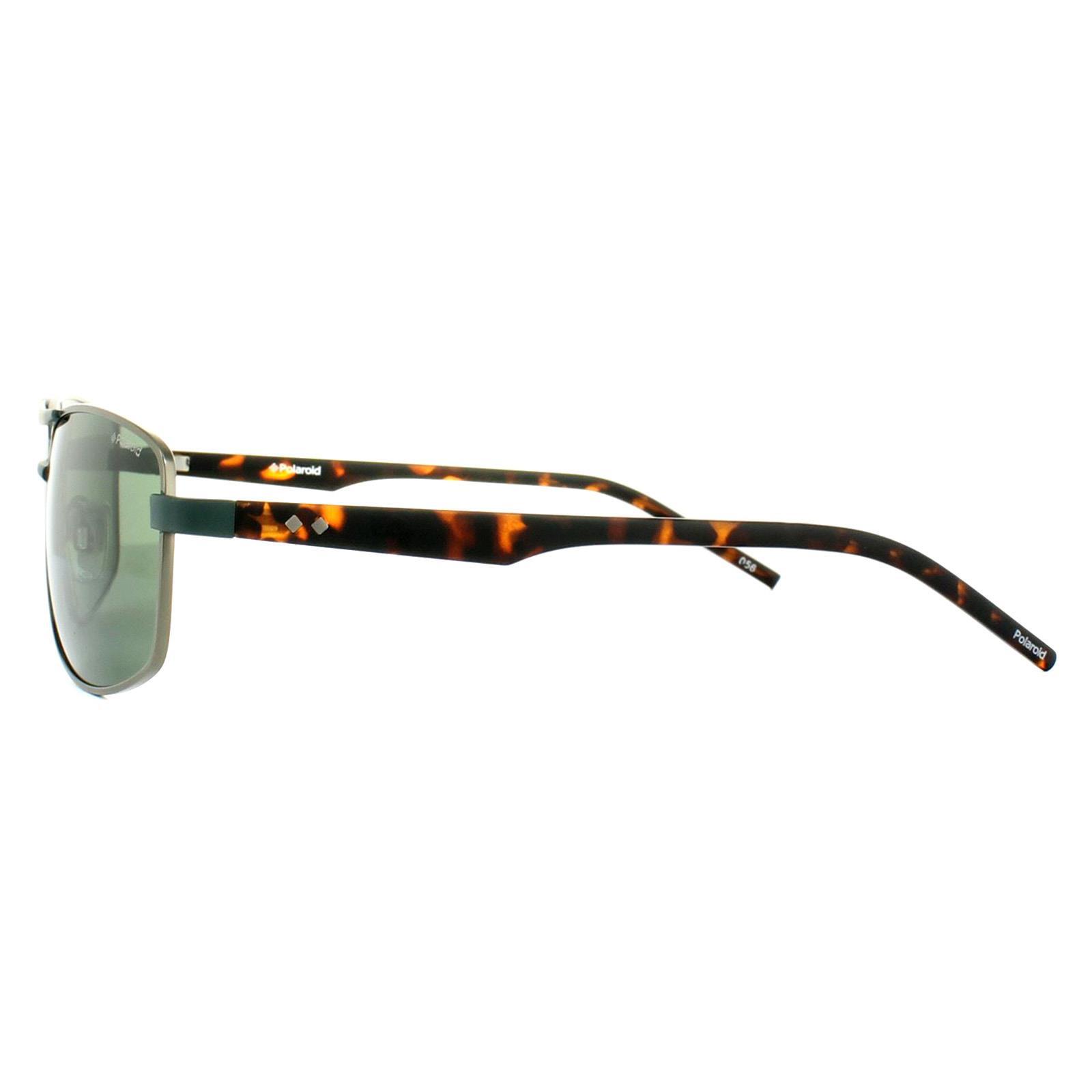 Polaroid Rectangle Mens Green Silver Havana Green Polarized Sunglasses 3/4
