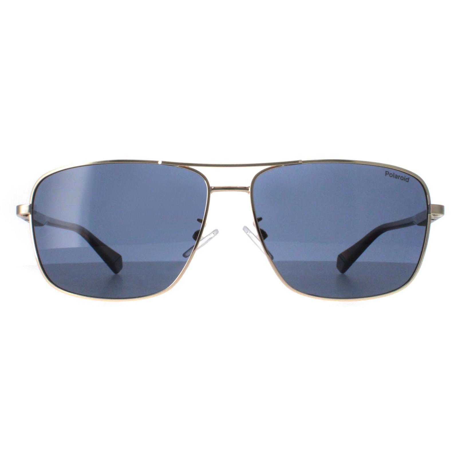 POLAROID Polaroid Rectangle Mens Gold Blue Polarized PLD 2119/G/S