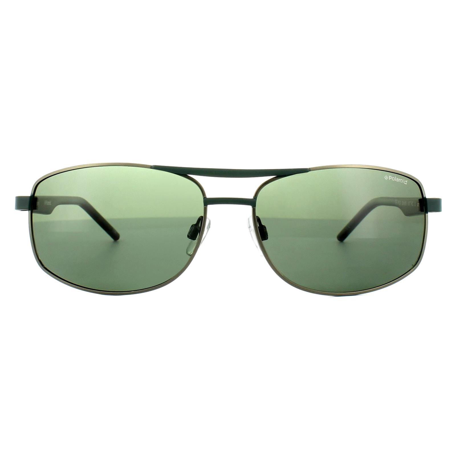 Polaroid Rectangle Mens Green Silver Havana Green Polarized Sunglasses 1/4