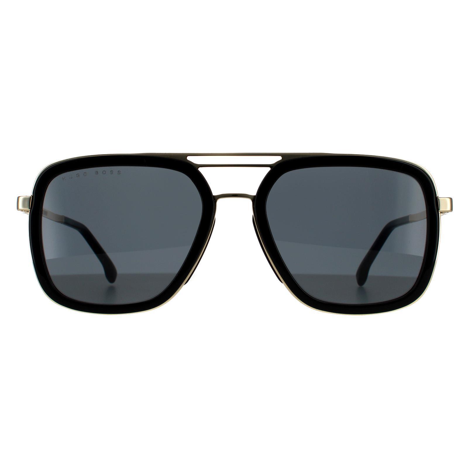 HUGO BOSS Hugo Boss Aviator Mens Black Gold Grey Sunglasses