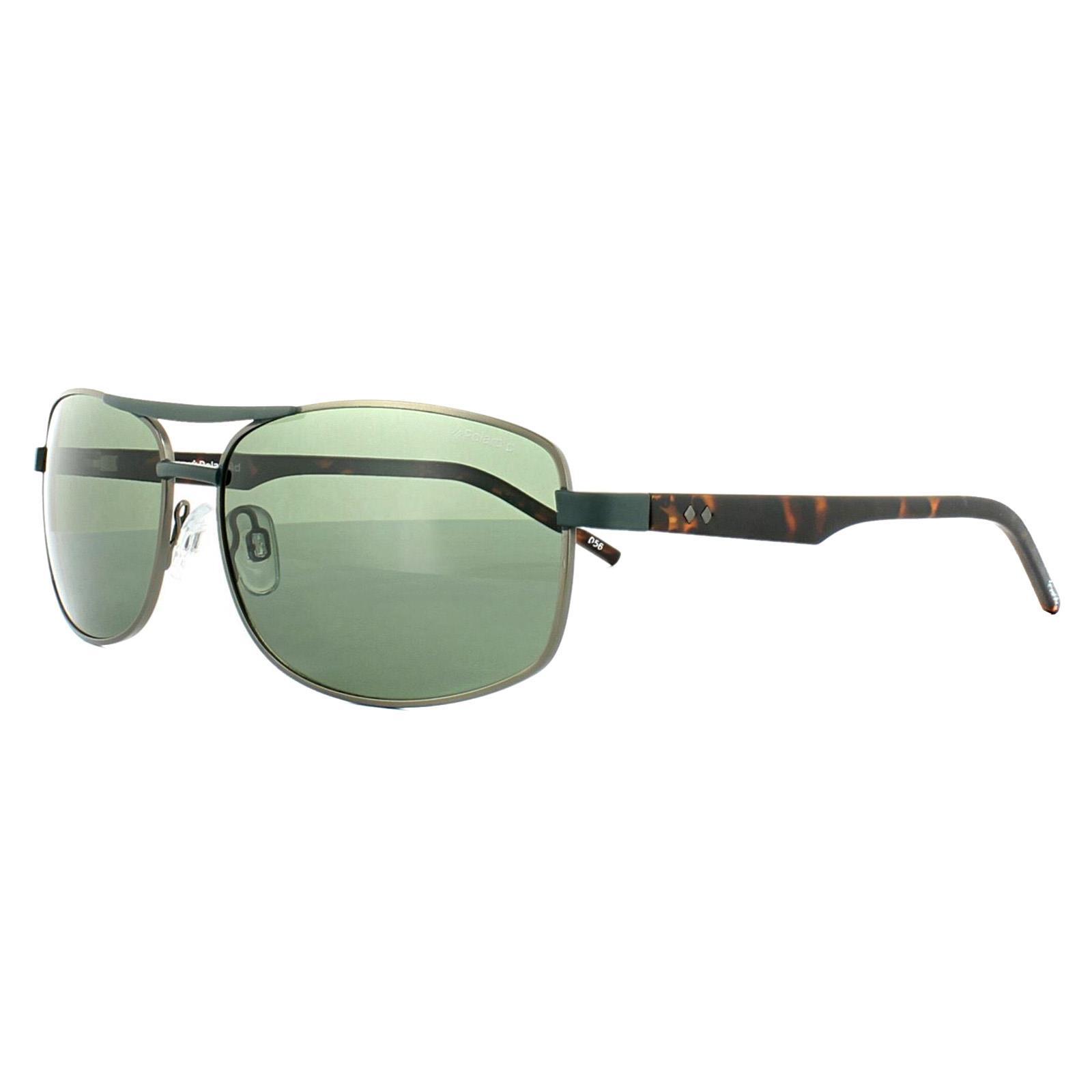 Polaroid Rectangle Mens Green Silver Havana Green Polarized Sunglasses 2/4