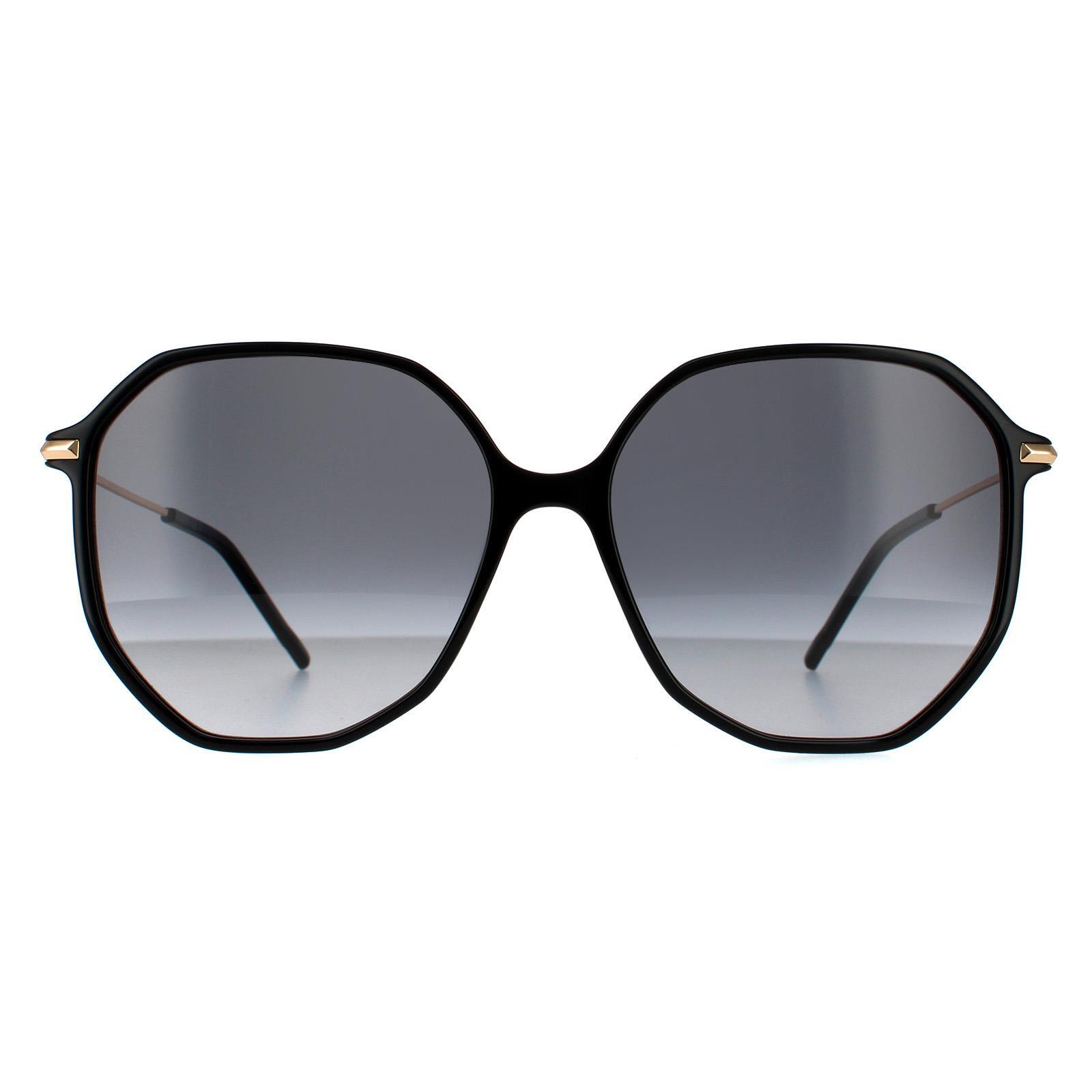 HUGO BOSS Hugo Boss Round Womens Black Gold Dark Grey Gradient Sunglasses