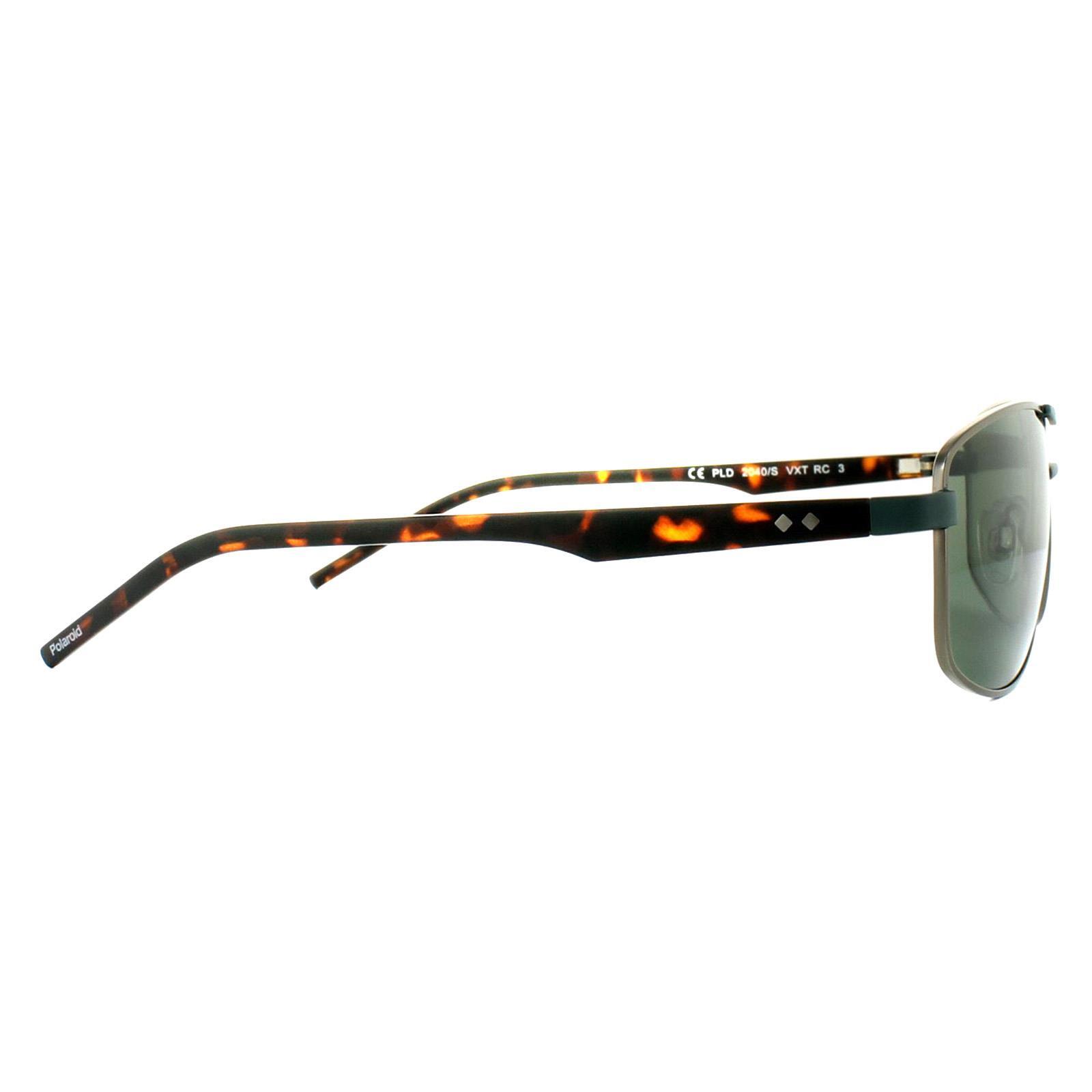 Polaroid Rectangle Mens Green Silver Havana Green Polarized Sunglasses 4/4
