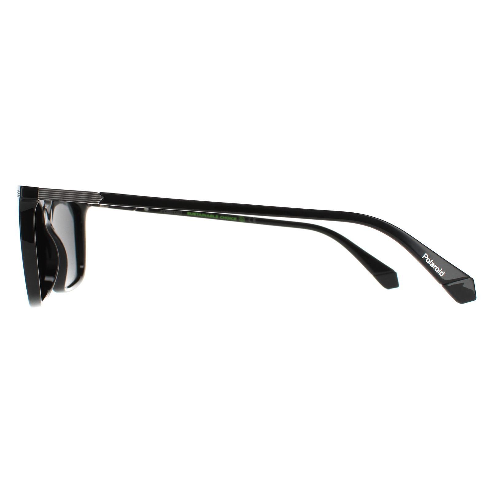 Polaroid Rectangle Mens Black Grey Polarized Sunglasses 3/4