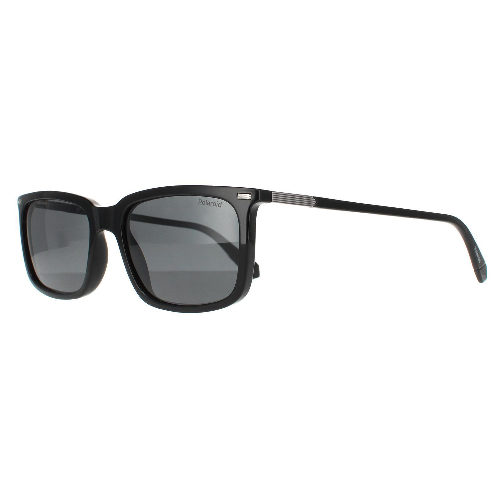 Polaroid Rectangle Mens Black Grey Polarized Sunglasses 2/4