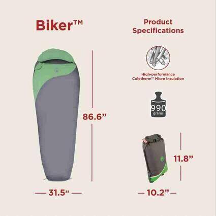 Biker 14⁰C  Mummy  Sleeping Bag, Super Lightweight & Compact, 990 Grams, Grey-Green -  3