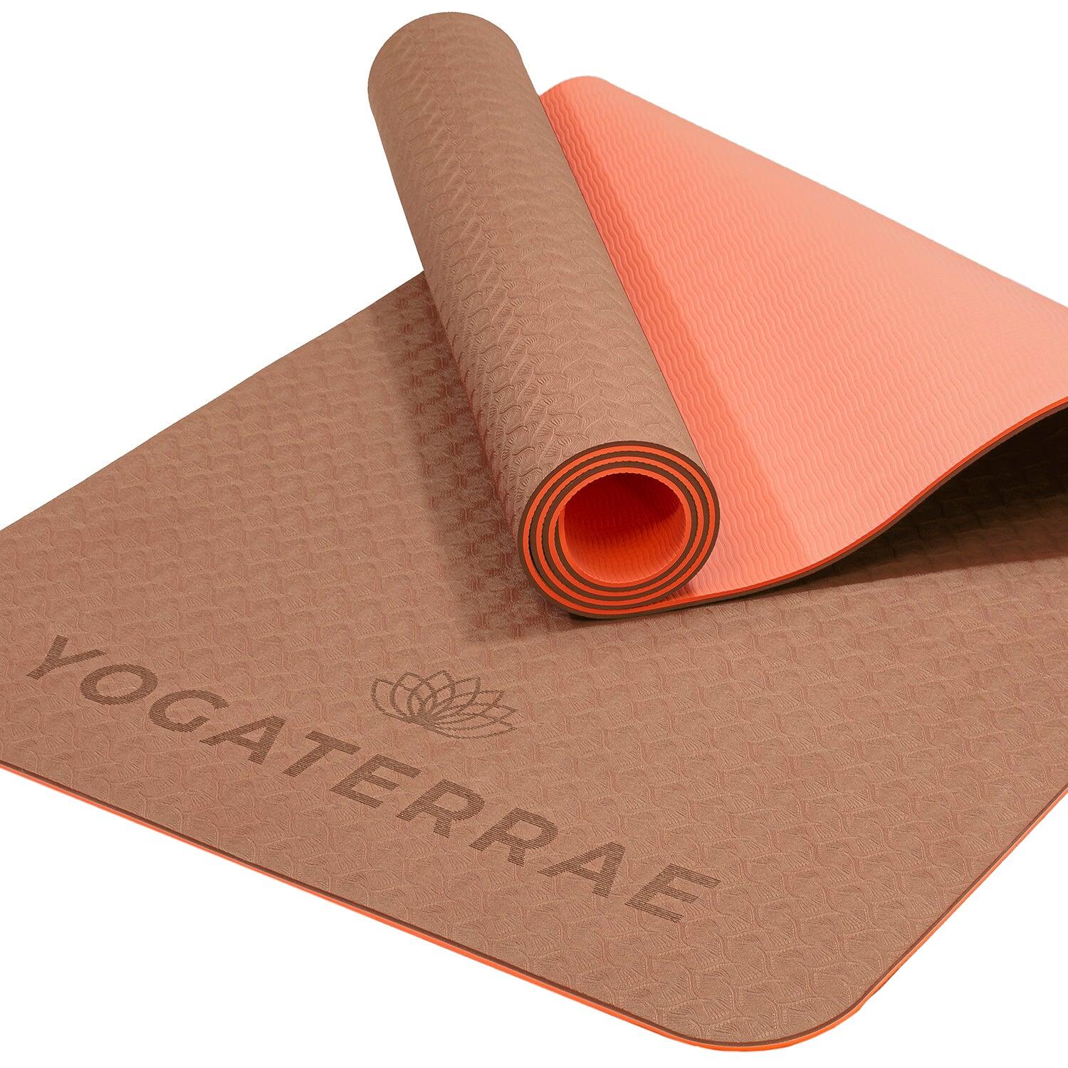 ESTERILLA YOGA ANTIDESLIZANTE DURABLE Confort Marrón Coral TPE Ligero + CORREA 2/4