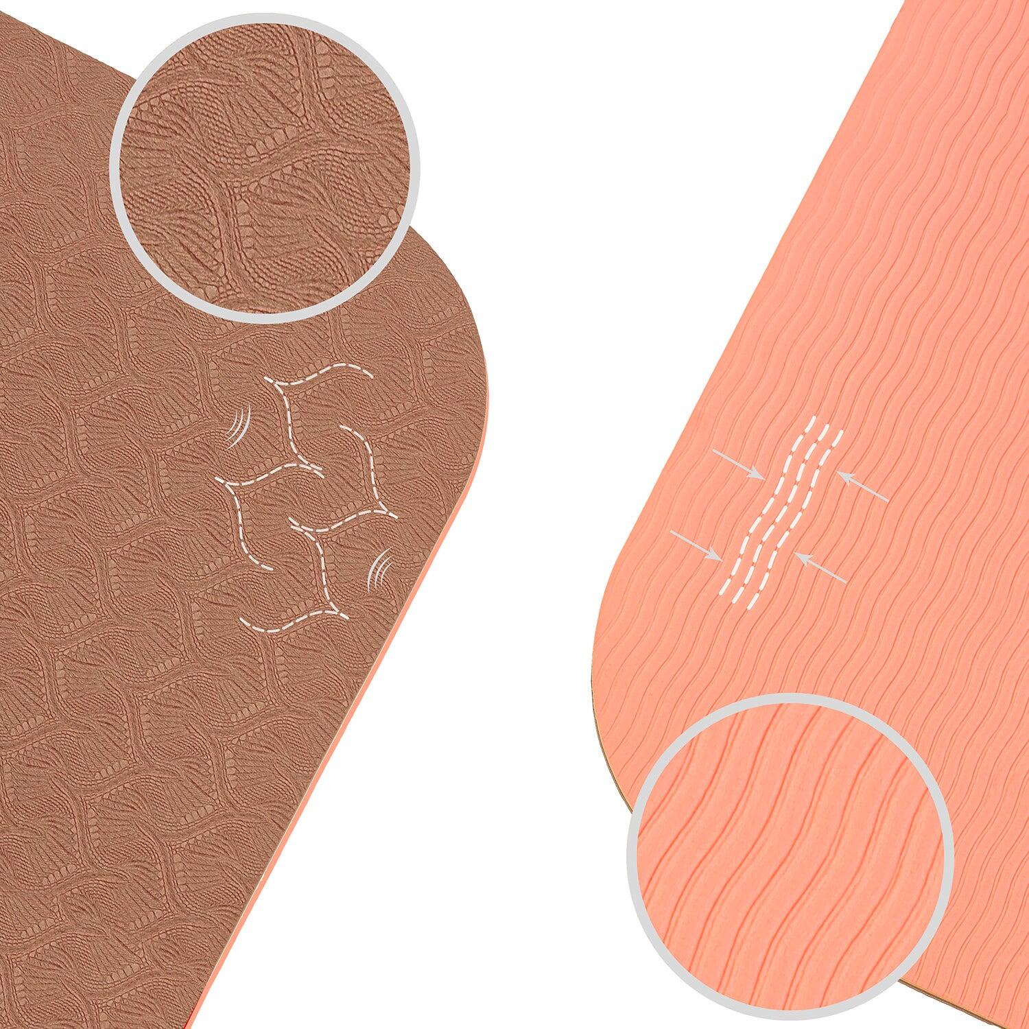 ESTERILLA YOGA ANTIDESLIZANTE DURABLE Confort Marrón Coral TPE Ligero + CORREA 3/4