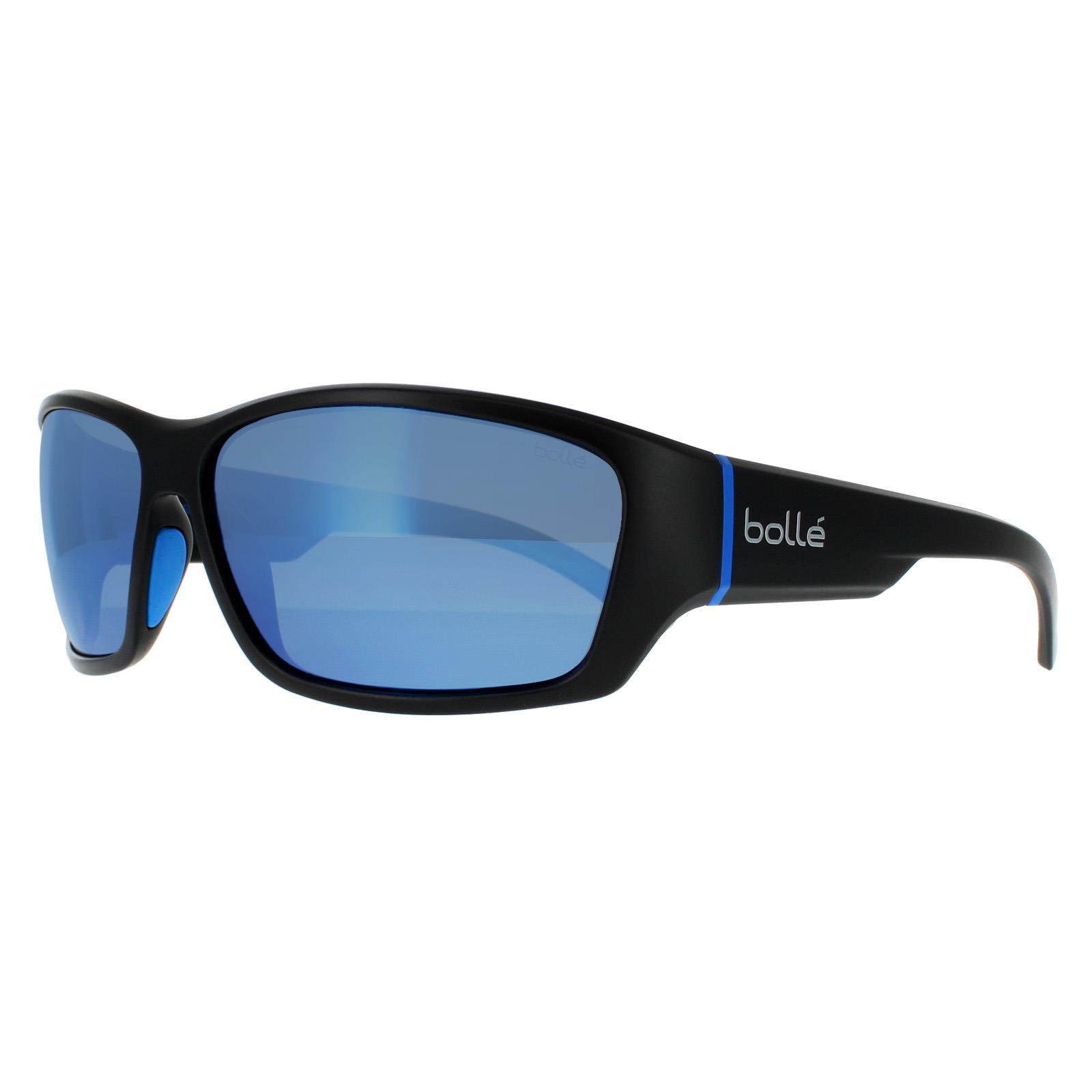 Bolle Wrap Unisex Matte Black and Blue Blue Mirror Sunglasses 2/4