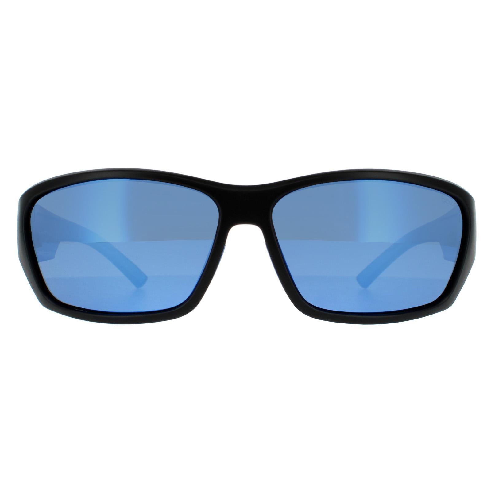 Bolle Wrap Unisex Matte Black and Blue Blue Mirror Sunglasses 1/4
