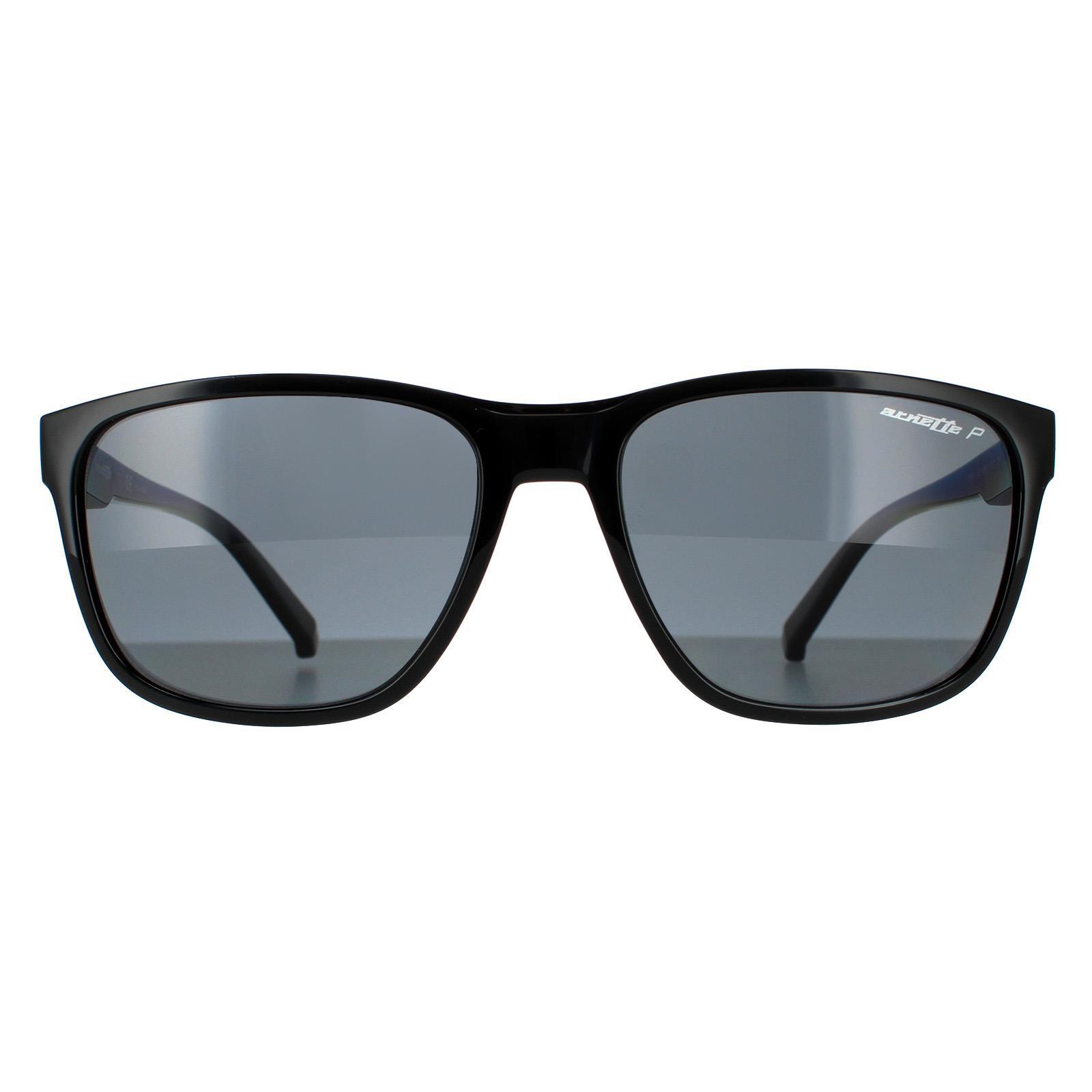 ARNETTE Arnette Rectangle Mens Shiny Black Dark Grey Polarized Sunglasses