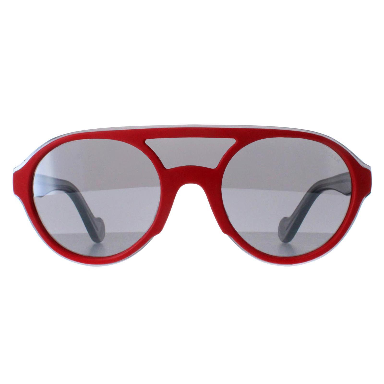 MONCLER Moncler Round Unisex Shiny Red and Grey Transparent Grey Mirror ML0052