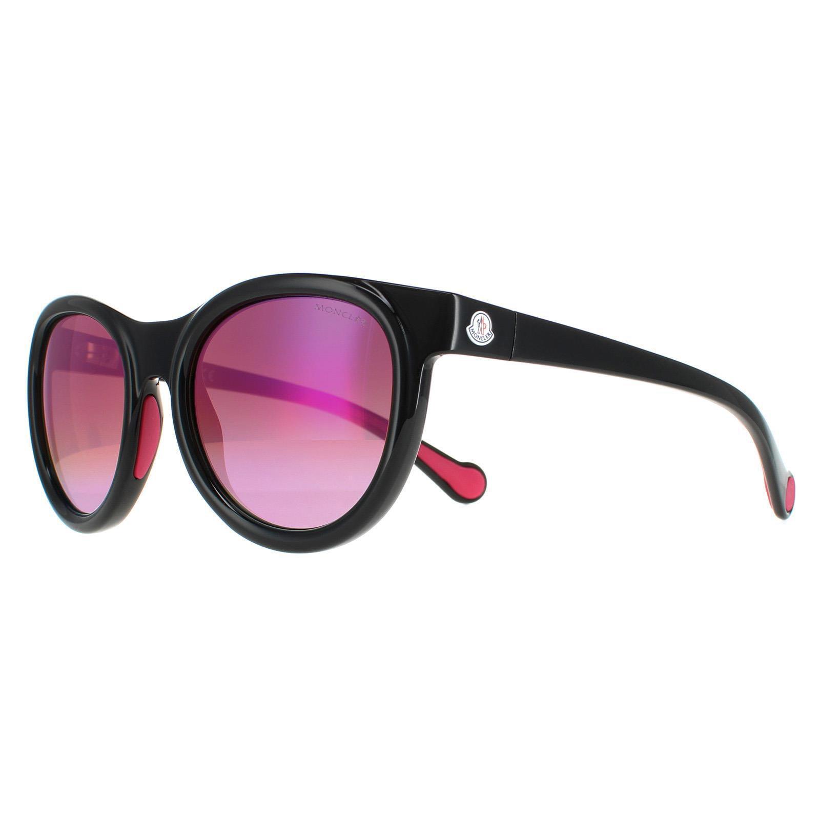 Moncler Round Unisex Shiny Black Smoke Mirror Sunglasses 2/4
