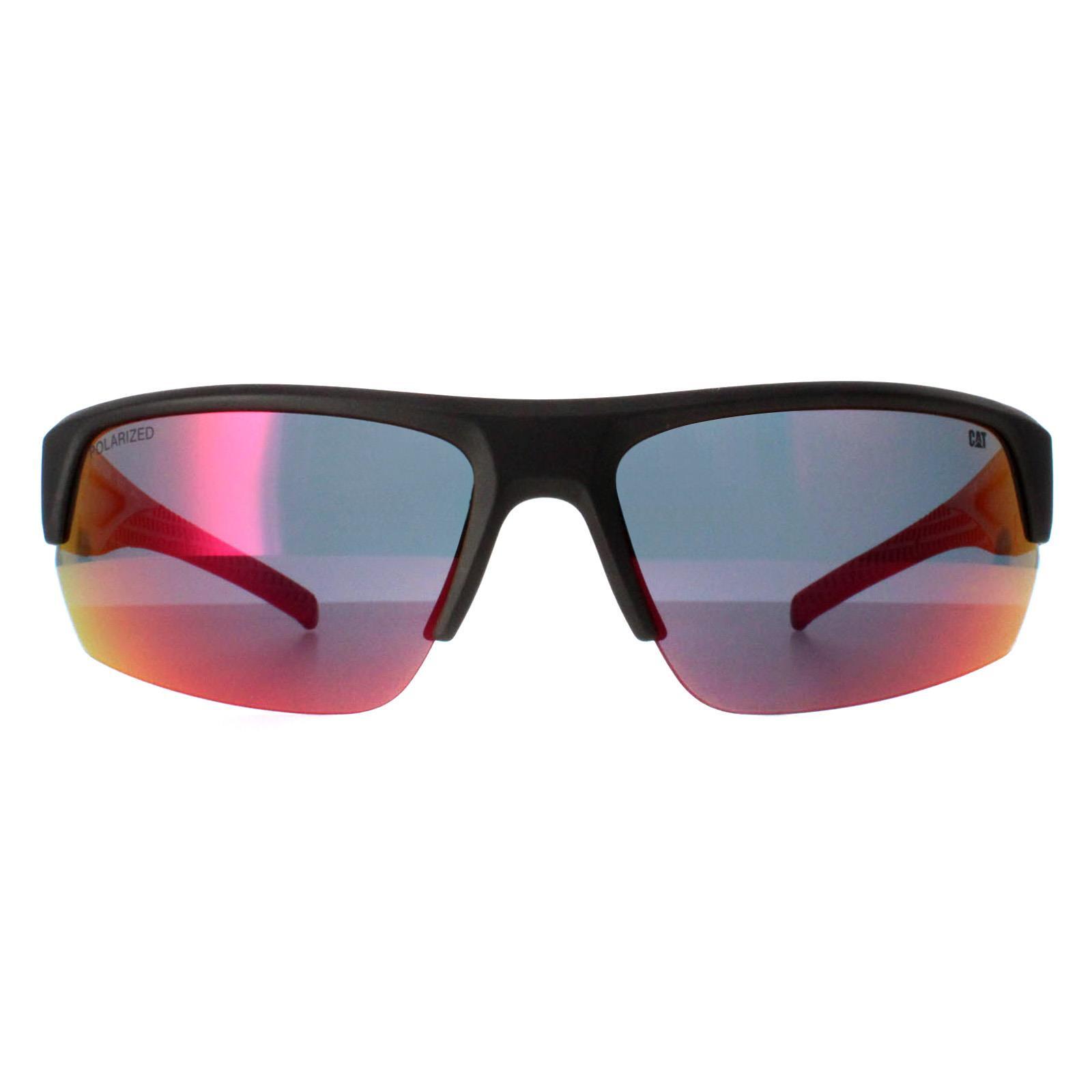 Caterpillar Semi Rimless Mens Matte Metallic Grey Red Mirror Polarized CTS-8022 1/4