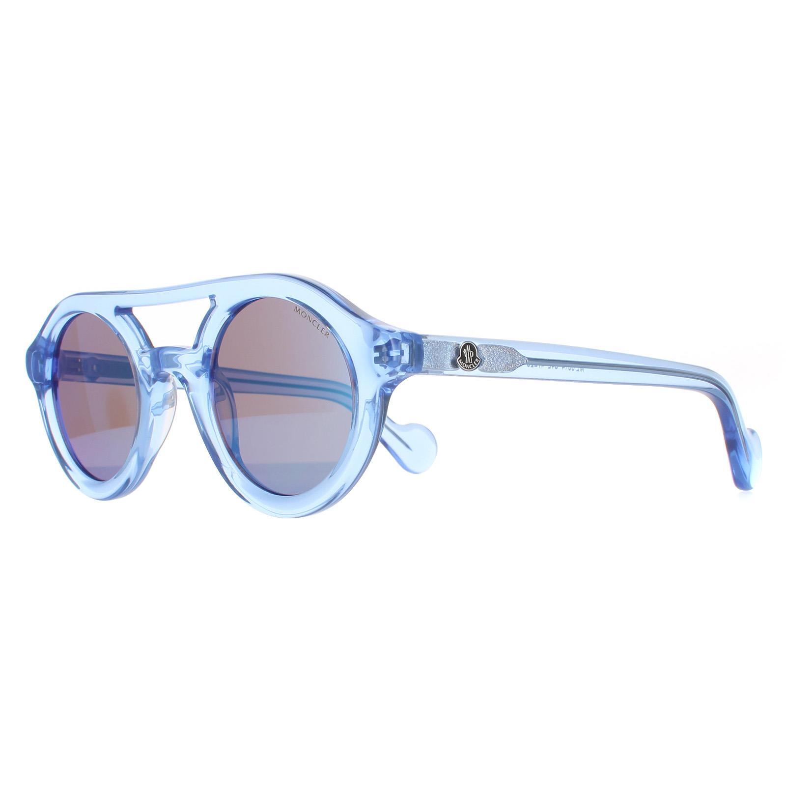 Moncler Round Unisex Shiny Light Blue Blue Sunglasses