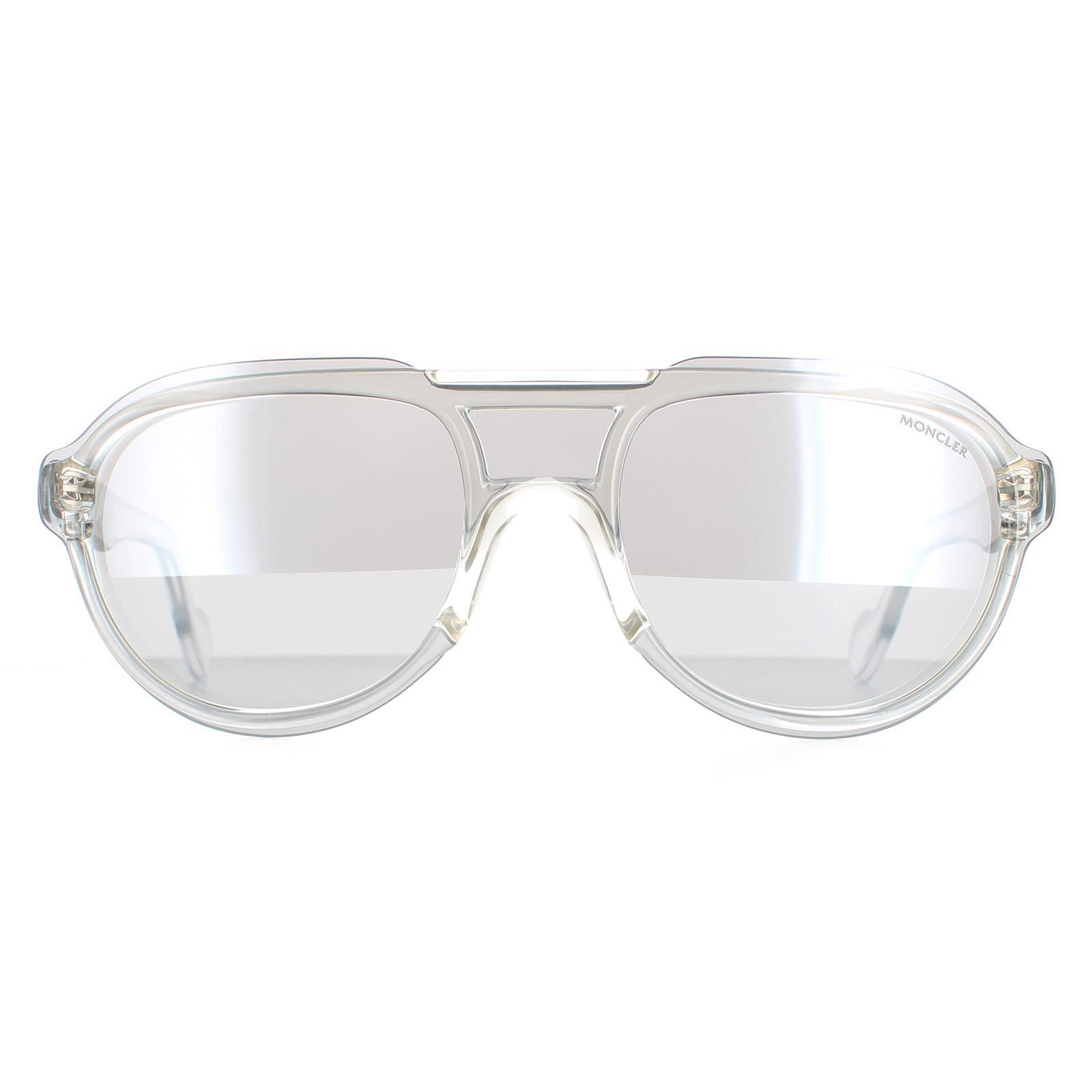 MONCLER Moncler Round Unisex Crystal Grey Mirror Sunglasses