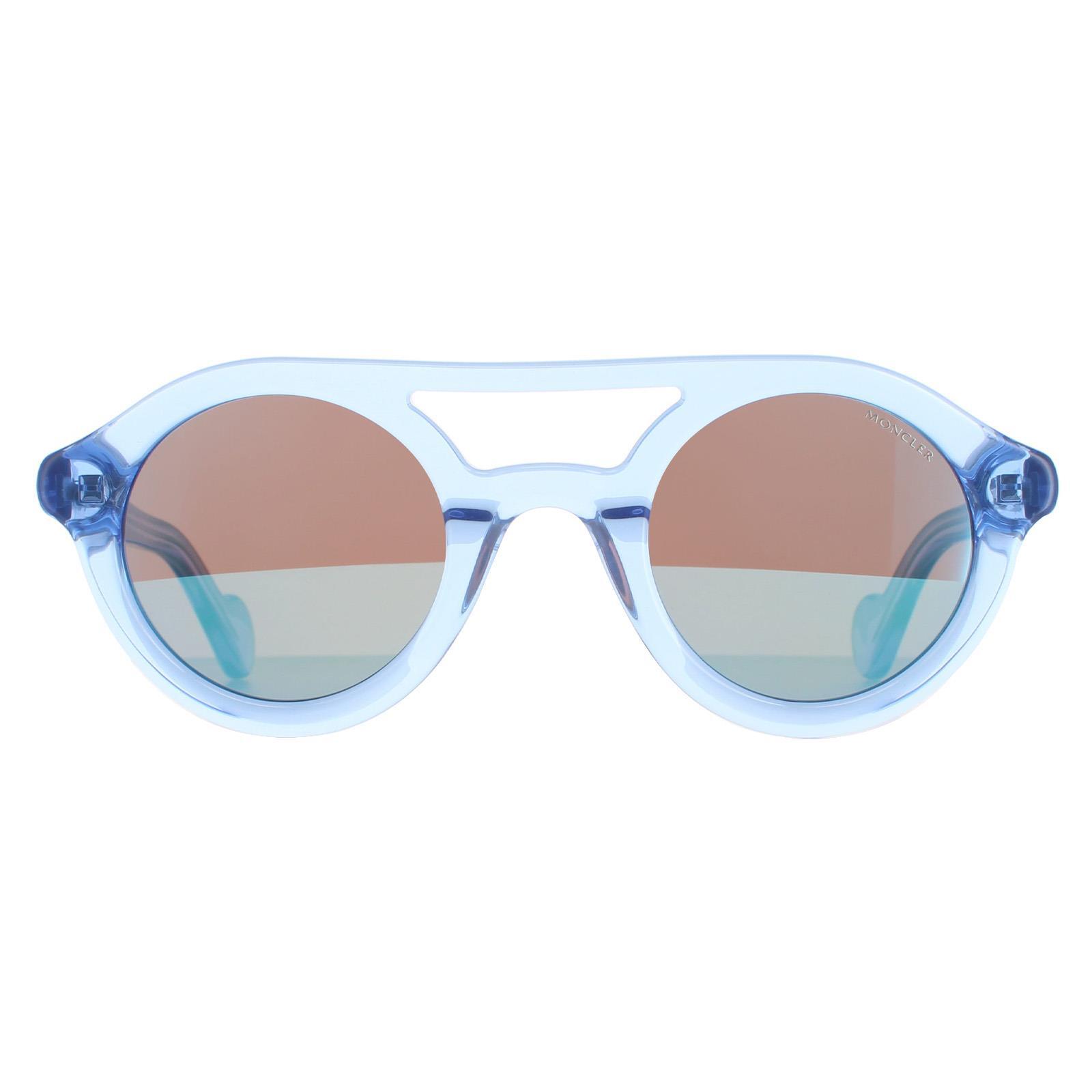 MONCLER Moncler Round Unisex Shiny Light Blue Blue Sunglasses
