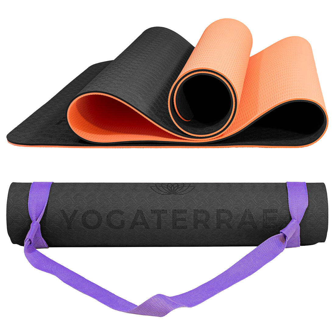 Yogaterrae - Tapis De Yoga Antidérapant Durable Confort Noir Corail Tpe Léger + Sangle - Tapis De Yoga - Noir|orange|rose - 183 Cm - Decathlon