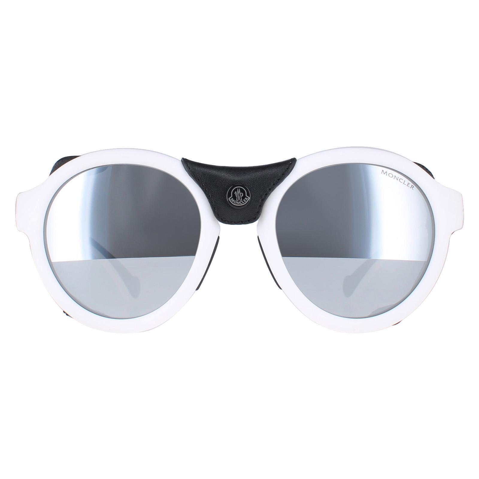 MONCLER Moncler Round Unisex White Black Leather Grey Silver Mirror ML0046