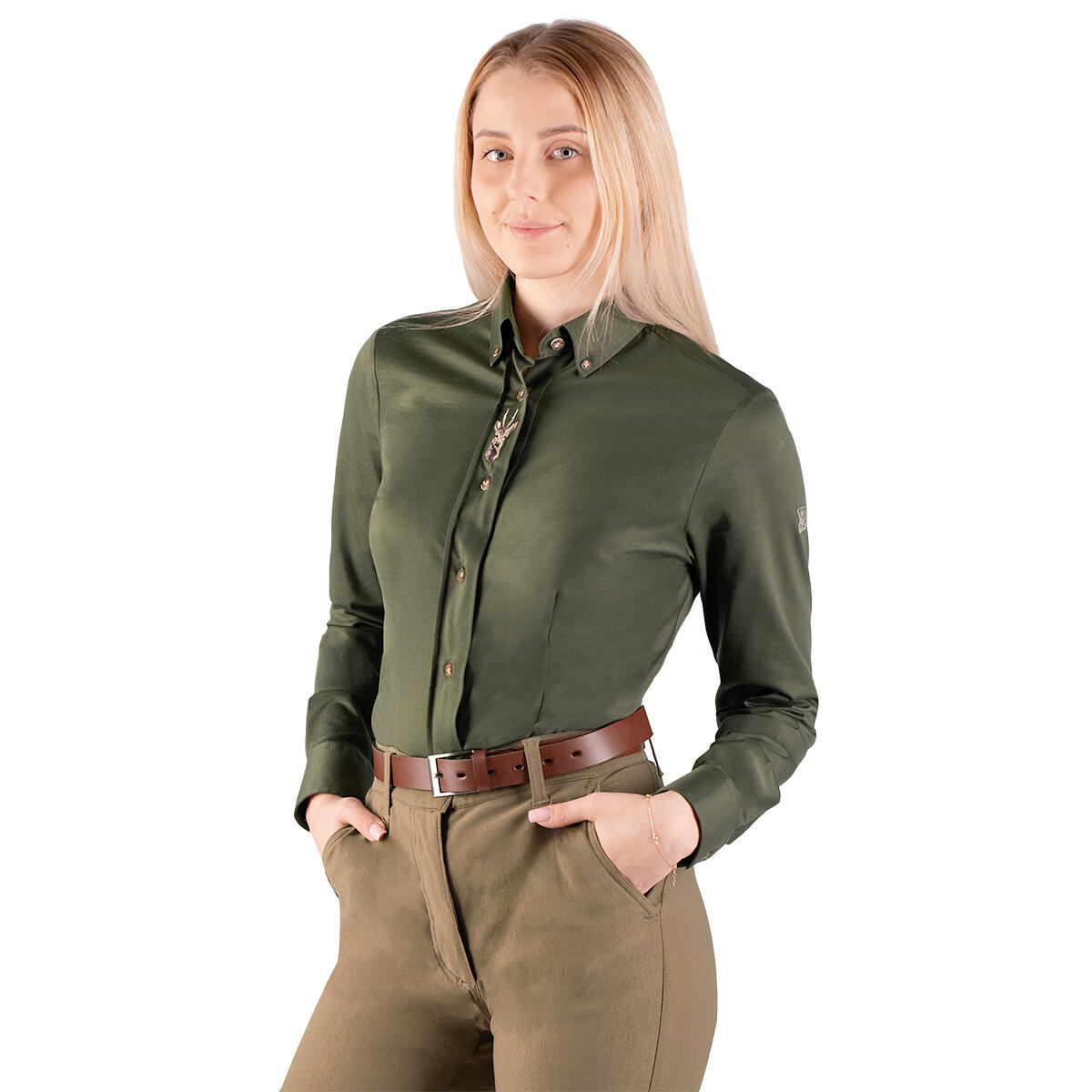 TAGART Dámská lovecká košile Tagart Koziołek Tmavě Zelená s výšivkou