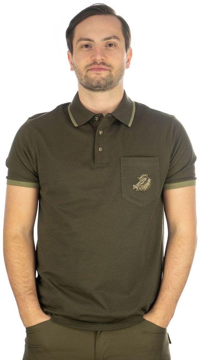 OS Trachten® Polo-Shirt mit Motiv "Wildschwein/Sau" Jagdshirt mit Knopfkragen 3/6