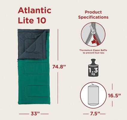 Atlantic 8 °C Rectangular Sleeping Bag, 1.3Kg, Green