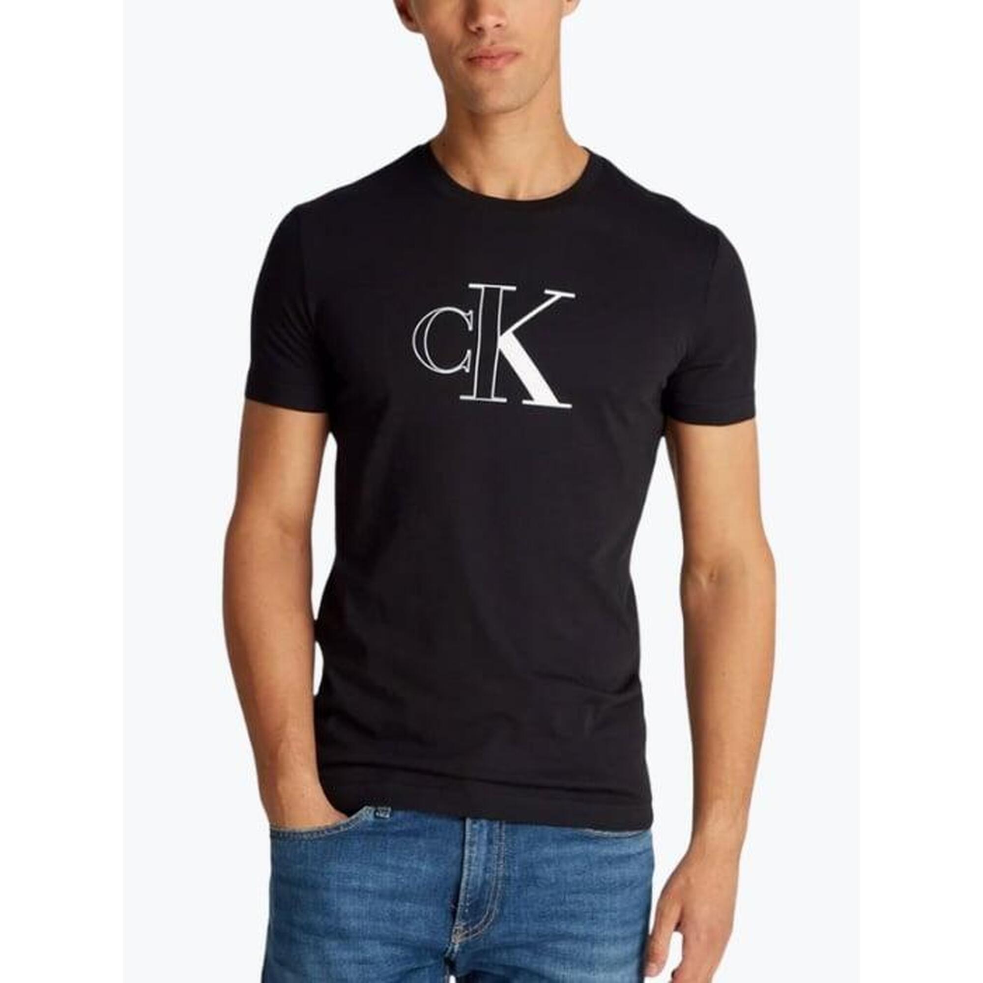 Tricou barbati cu decolteu la baza gatului, Outline Monologo, Calvin Klein Jeans