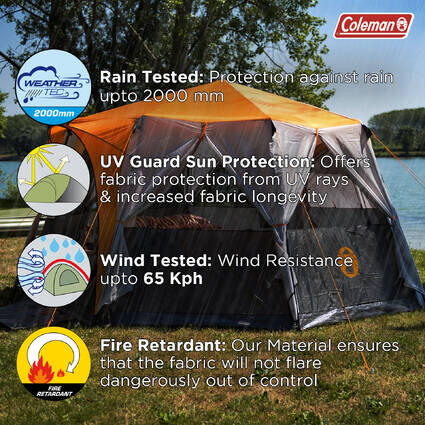 8-Person Cortes Octagon Family Camping Tent With Wheeled Carry Bag, Easy Setup,Orange