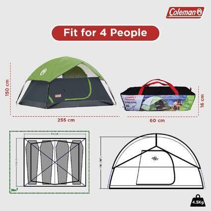 4-Person Sundome Camping Tent, Superior Air Ventilation & Easy Setup, Green -  3