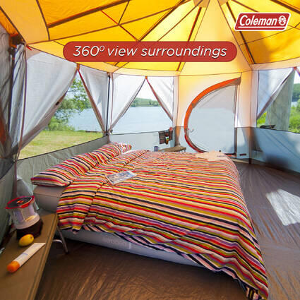 8-Person Cortes Octagon Family Camping Tent With Wheeled Carry Bag, Easy Setup,Orange