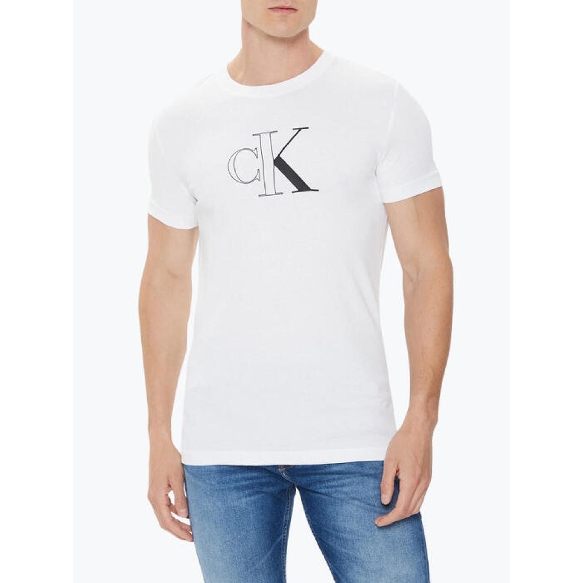 Tricou barbati cu decolteu la baza gatului, Outline Monologo, Calvin Klein Jeans