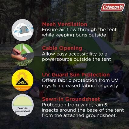 4-Person Sundome Camping Tent, Superior Air Ventilation & Easy Setup, Green