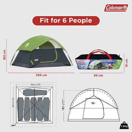 6-Person Sundome Camping Tent, Superior Air Ventilation & Easy Setup, Green