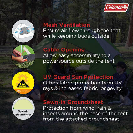 6-Person Sundome Camping Tent, Superior Air Ventilation & Easy Setup, Green -  5