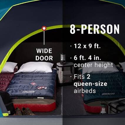 8-Person Dark Room SkyDome Camping Tent with Fixed Pre-Attached Poles, More Headroom & Easy Setup, Blue