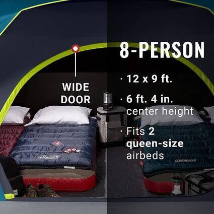 8-Person Dark Room SkyDome Camping Tent with Fixed Pre-Attached Poles, More Headroom & Easy Setup, Blue -  3