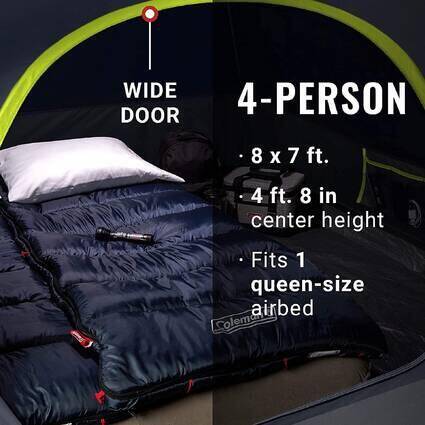 4-Person Dark Room SkyDome Camping Tent with Fixed Pre-Attached Poles, More Headroom & Easy Setup, Blue -  3