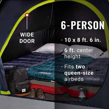 6-Person Dark Room SkyDome Camping Tent with Fixed Pre-Attached Poles, More Headroom & Easy Setup, Blue