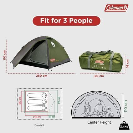3-Person Darwin Camping & Hiking Tent, Compact, Lightweight & Easy Setup, Green