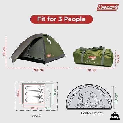 3-Person Darwin Camping & Hiking Tent, Compact, Lightweight & Easy Setup, Green -  3