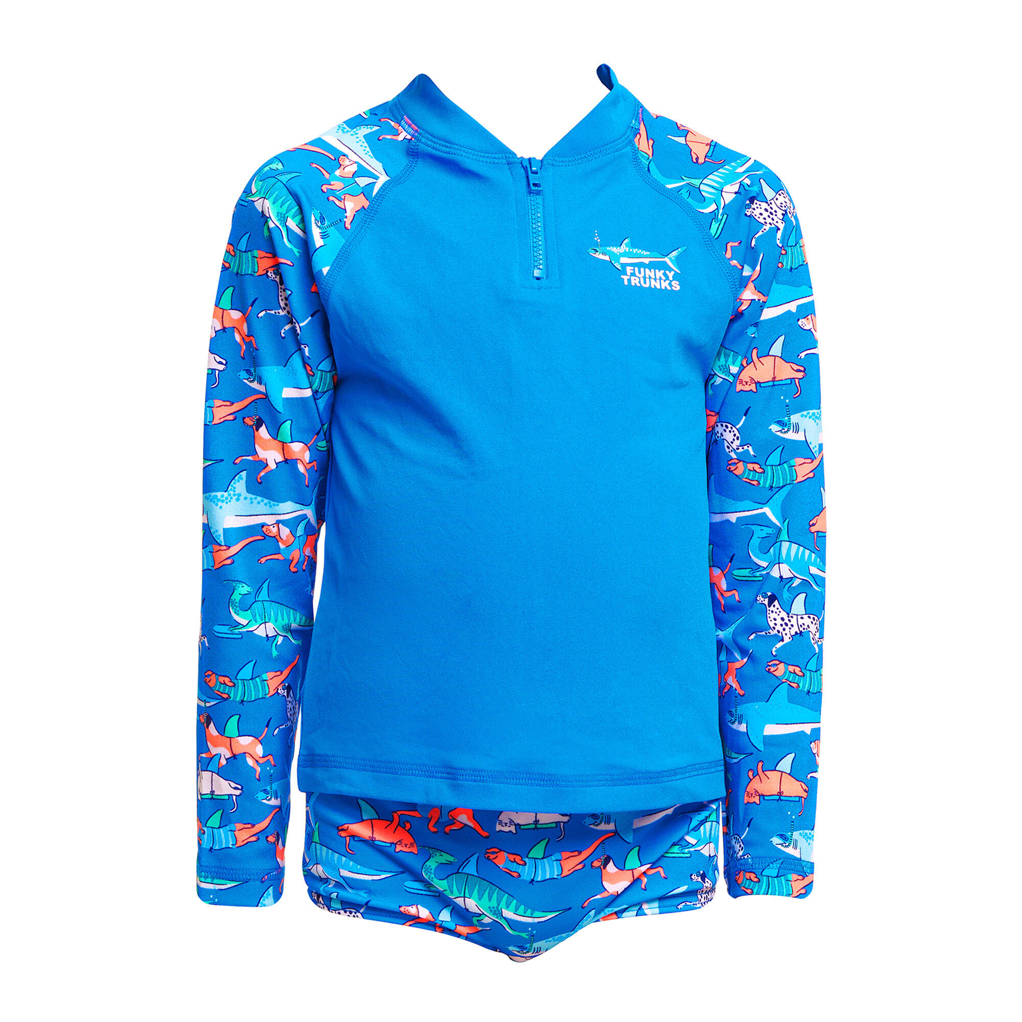Funky Trunks - Maillot De Bain Enfant À Manches Longues Funky Trunks Zippy Rash Vest - Maillot De Bain 1 Pièce - Bleu - Decathlon