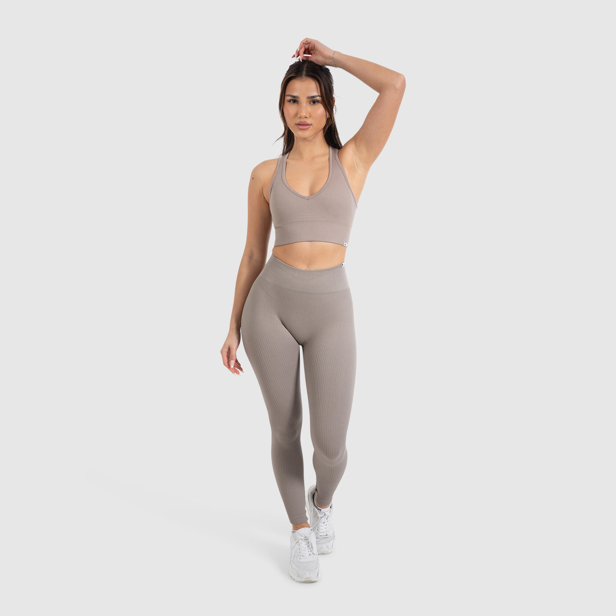 Damen High Waist Leggings Amaze Ripp Taupe 3/6