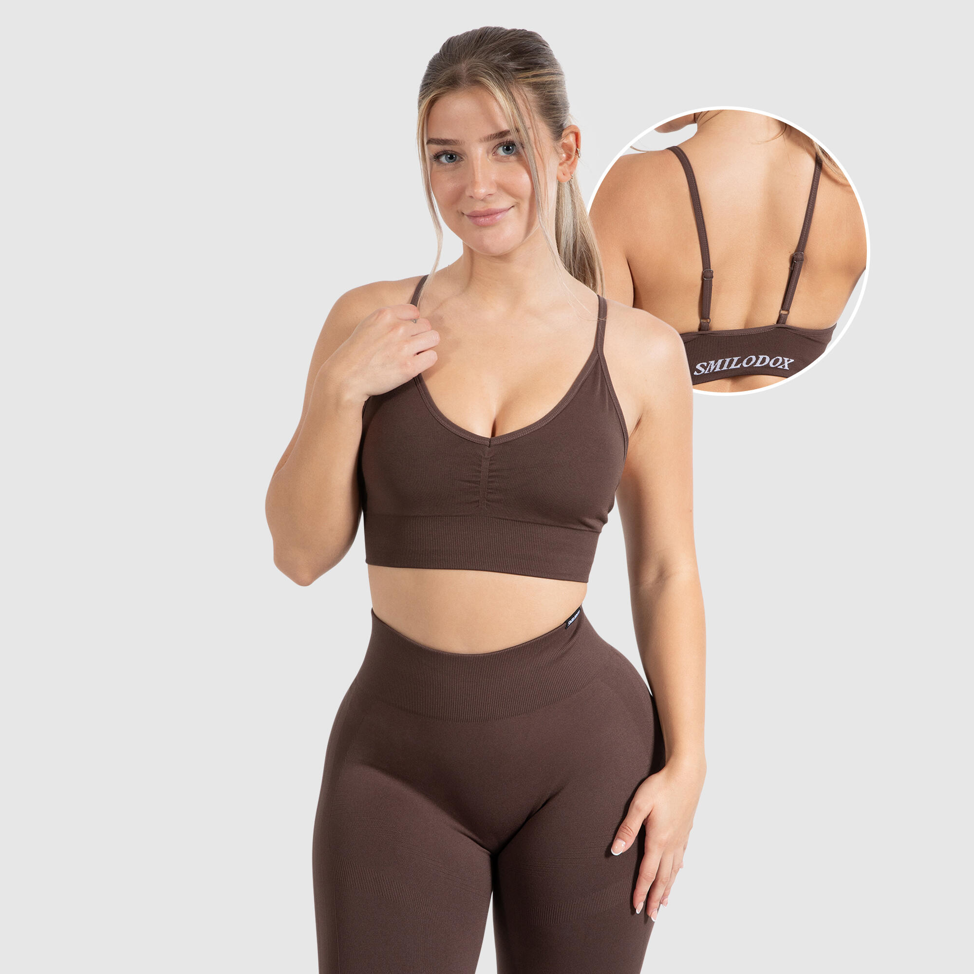 SMILODOX Damen Sport BH Maria Solid Dunkelbraun