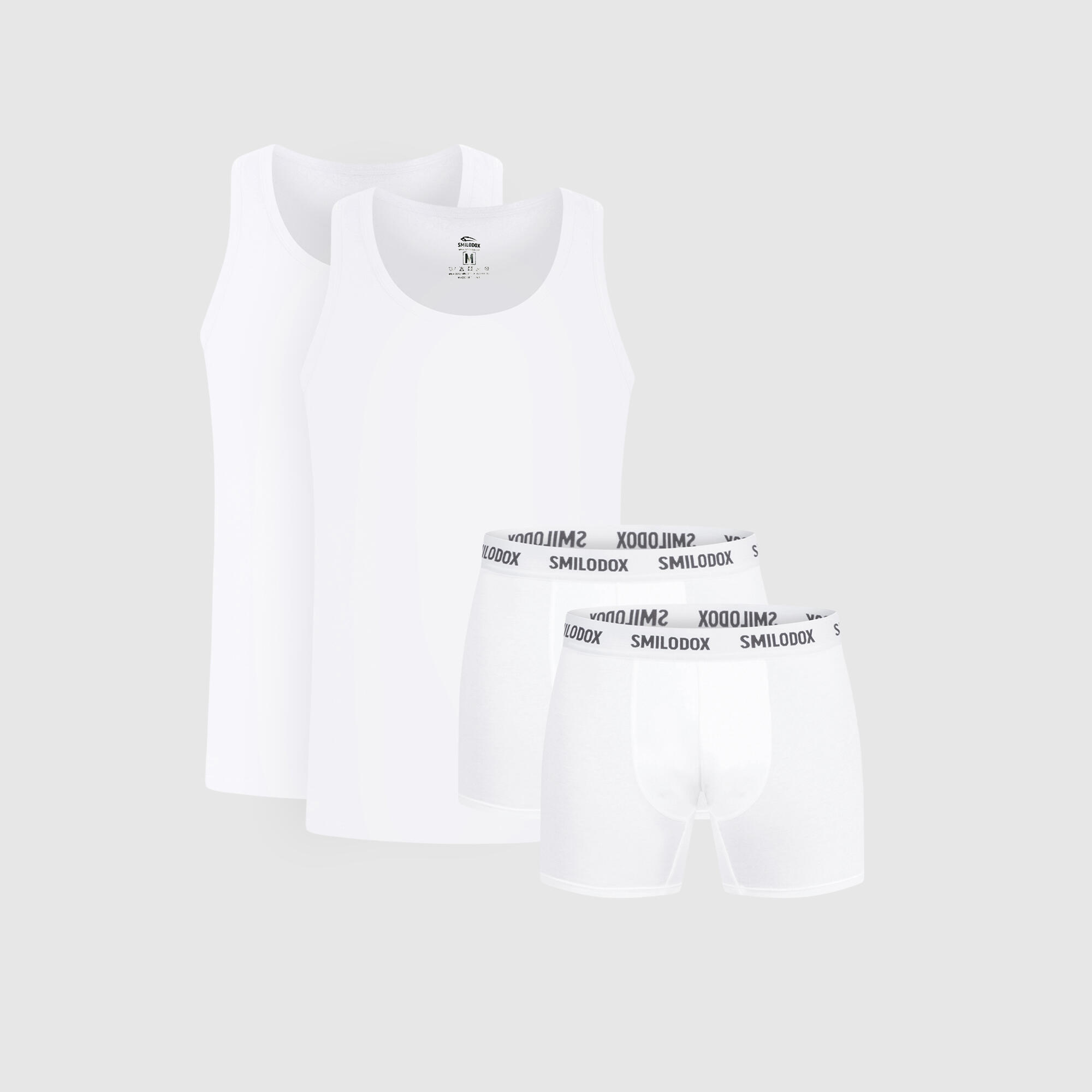 SMILODOX Herren 2x Boxershorts & 2x Unterhemd Modal Weiß