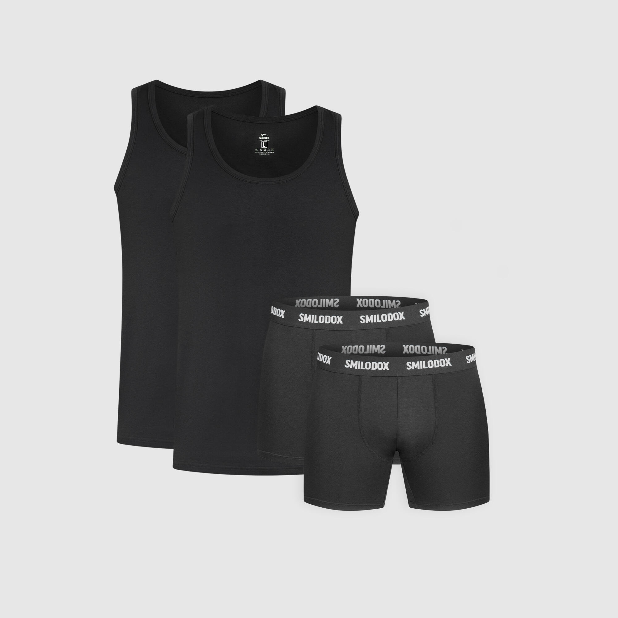 SMILODOX Herren 2x Boxershorts & 2x Unterhemd Modal Schwarz