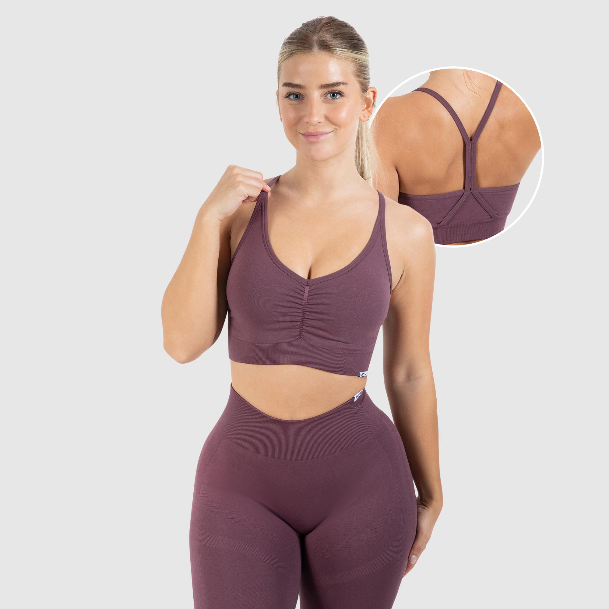 SMILODOX Damen Sport BH Solid Scrunch Dunkel Lila