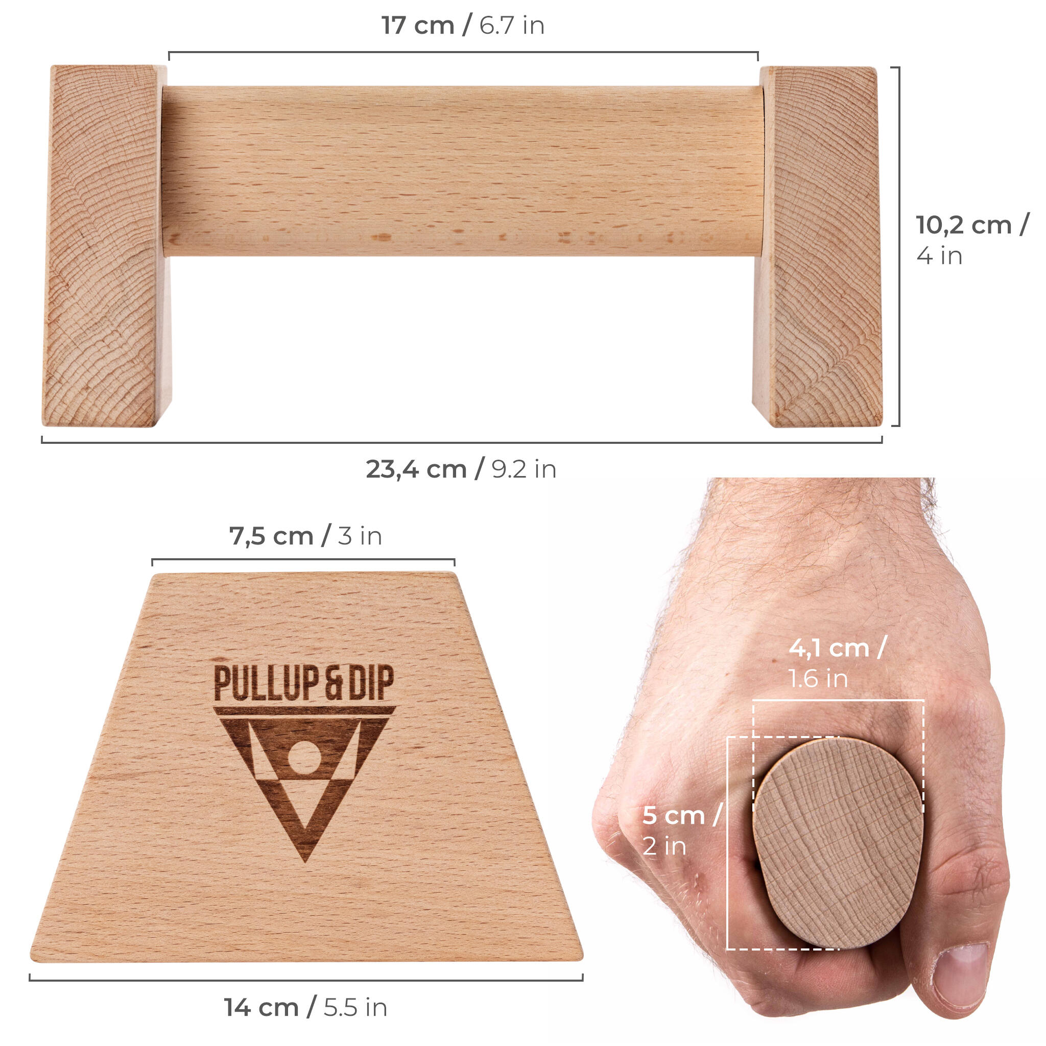 Holz Liegestützgriffe mit ergonomischem Griff inkl. Wrist Wraps 7/7