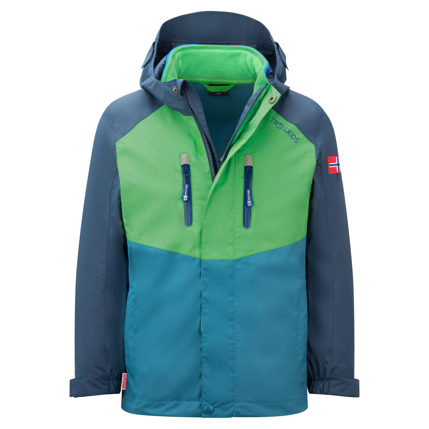 TROLLKIDS Kinder 3-in-1-Funktionsjacke Bryggen Frischgrün/Mystik Blau/Dunkel Marine
