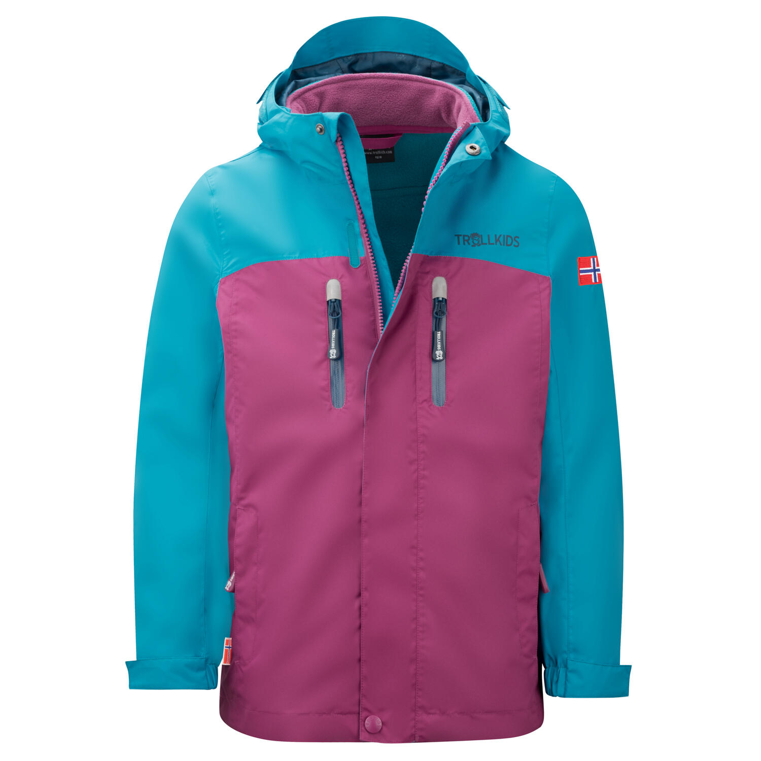 TROLLKIDS Mädchen 3-in-1-Funktionsjacke Bryggen Helle Beere/Dunkeltürkis/Madeira blau